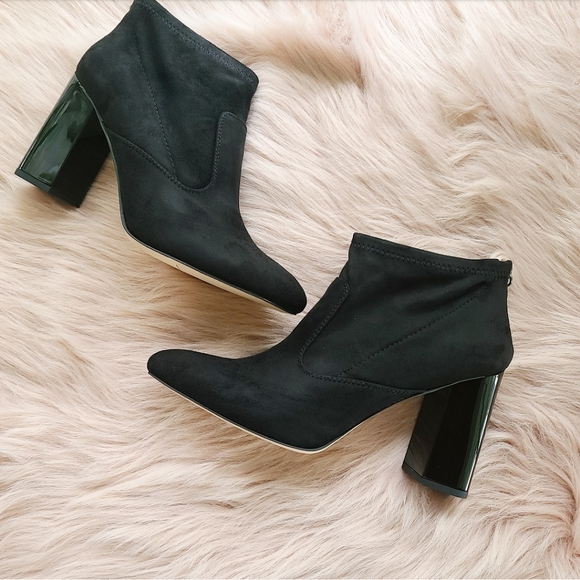 Black Ankle Boots Booties Suede Franco Sarto Block - Picture 3 of 10